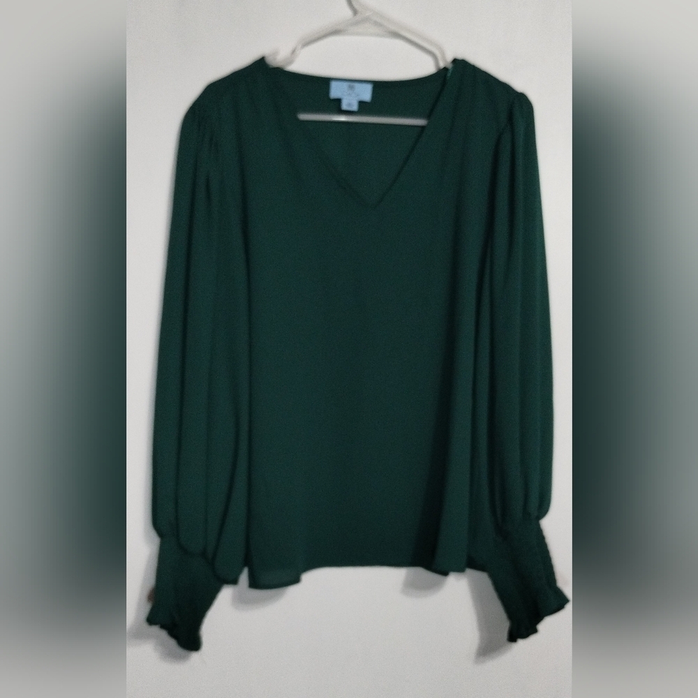 CeCe Deep Green V-Neck Blouse (XL)